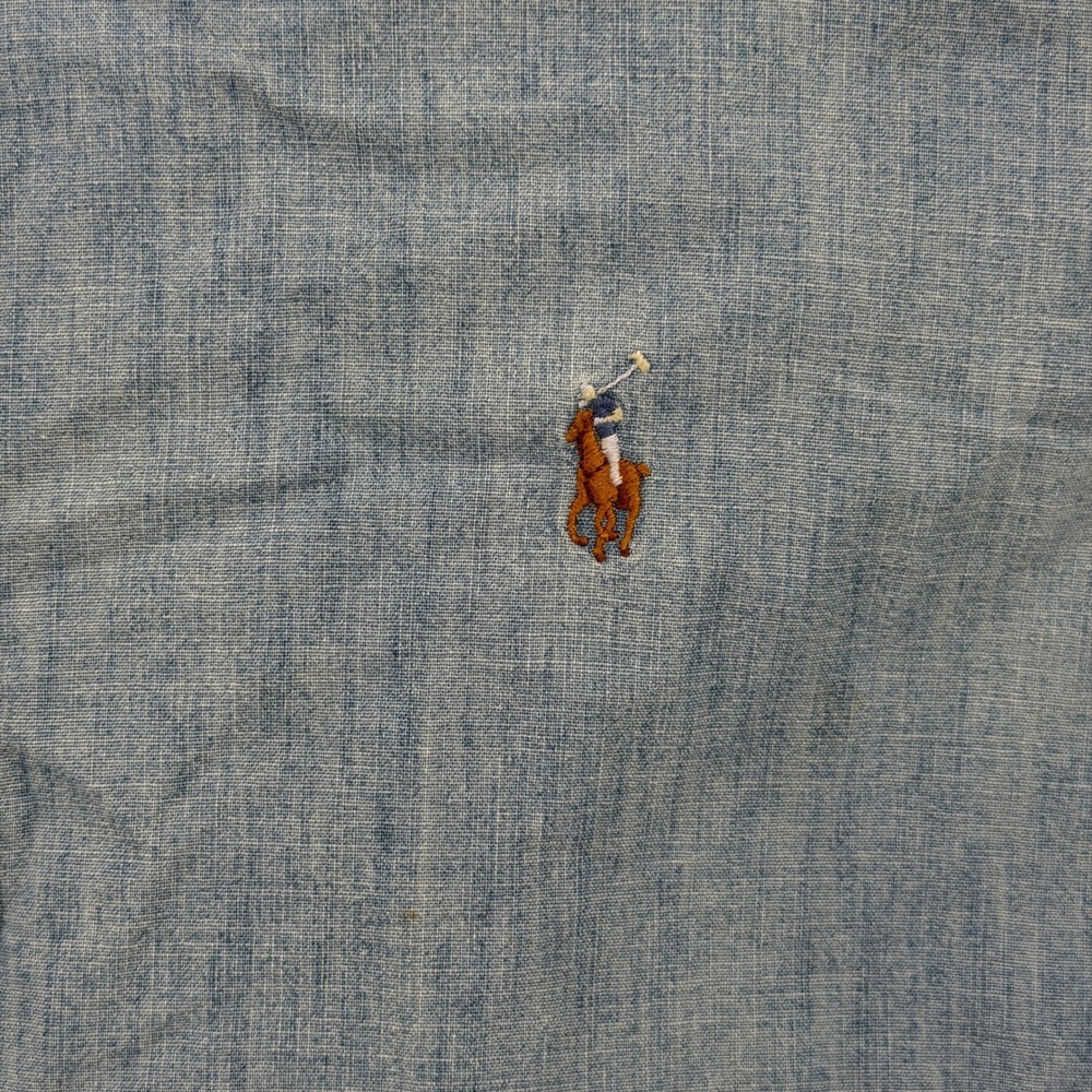 Ralph Lauren Button Down Mens Large Light Blue Chambray Denim Long Sleeve Shirt - Picture 3 of 10